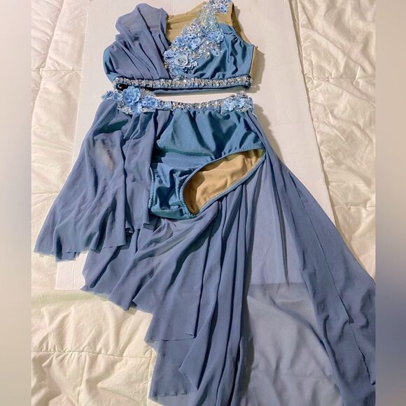 Glamour solo dance costume blue 2 piece lyrical skirt crop top MA-Medium adult - Picture 3 of 15